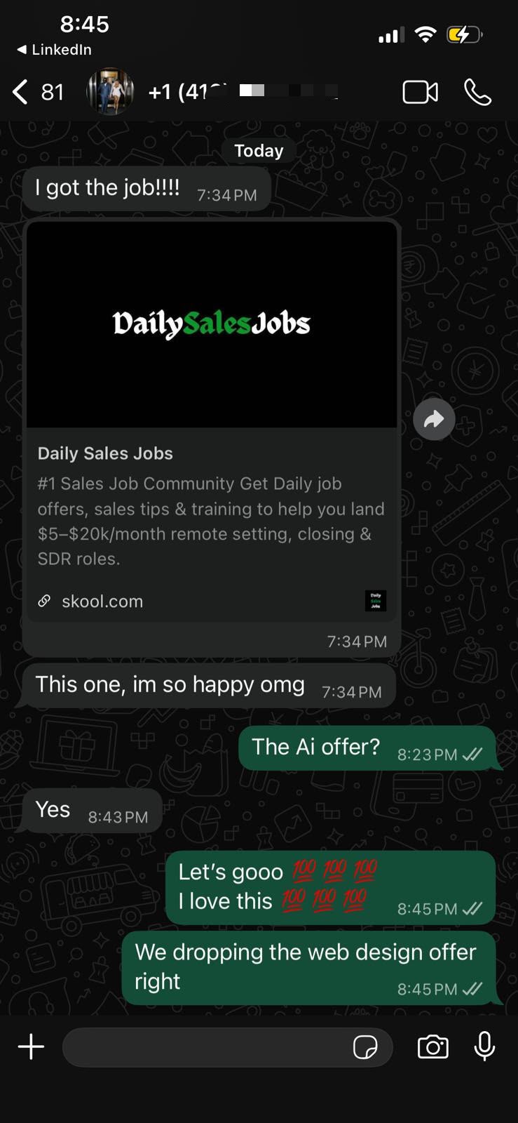 Message from a client