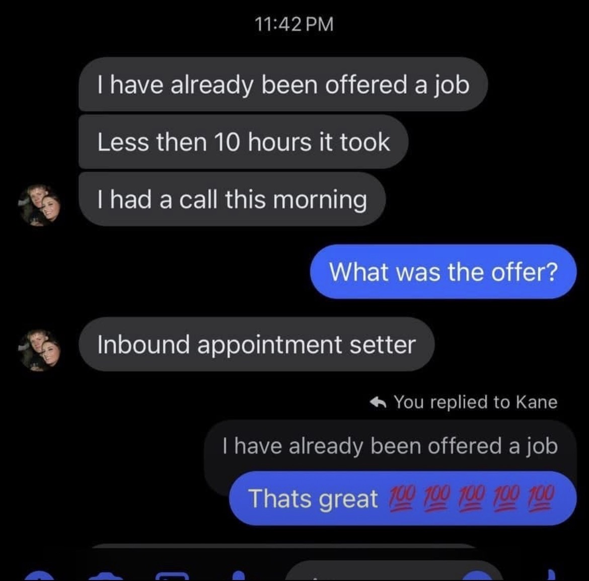Message from a client