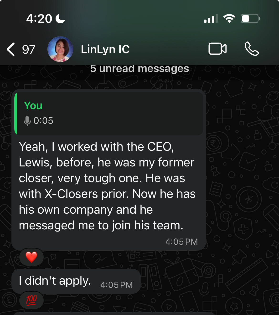 Message from a client