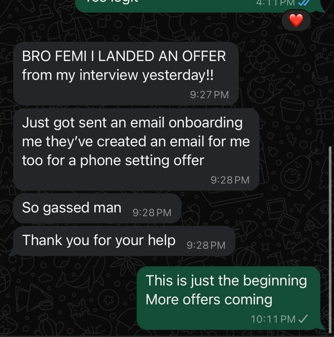 Message from a client
