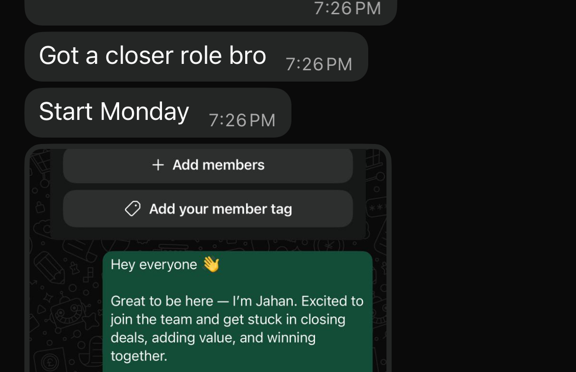 Message from a client