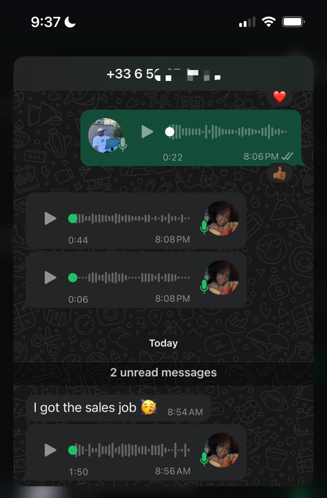 Message from a client