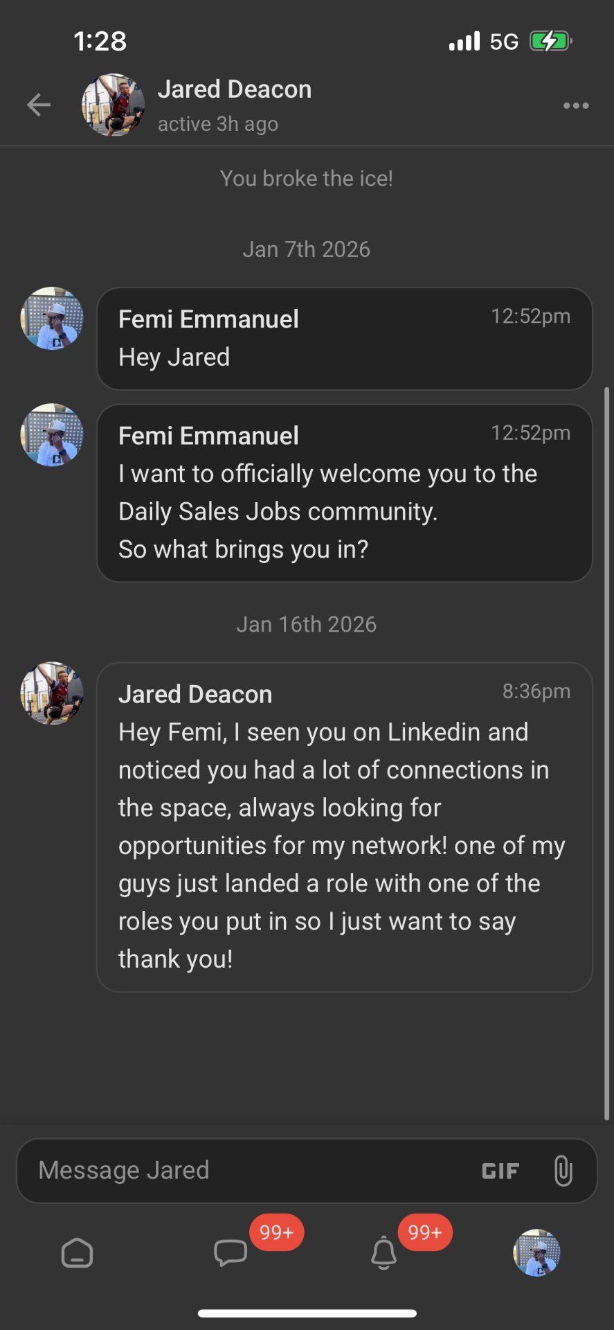 Message from a client