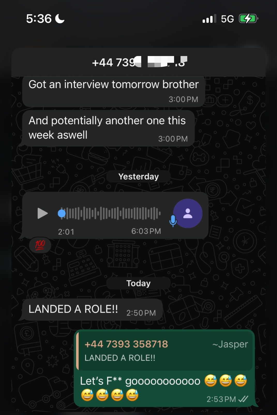 Message from a client