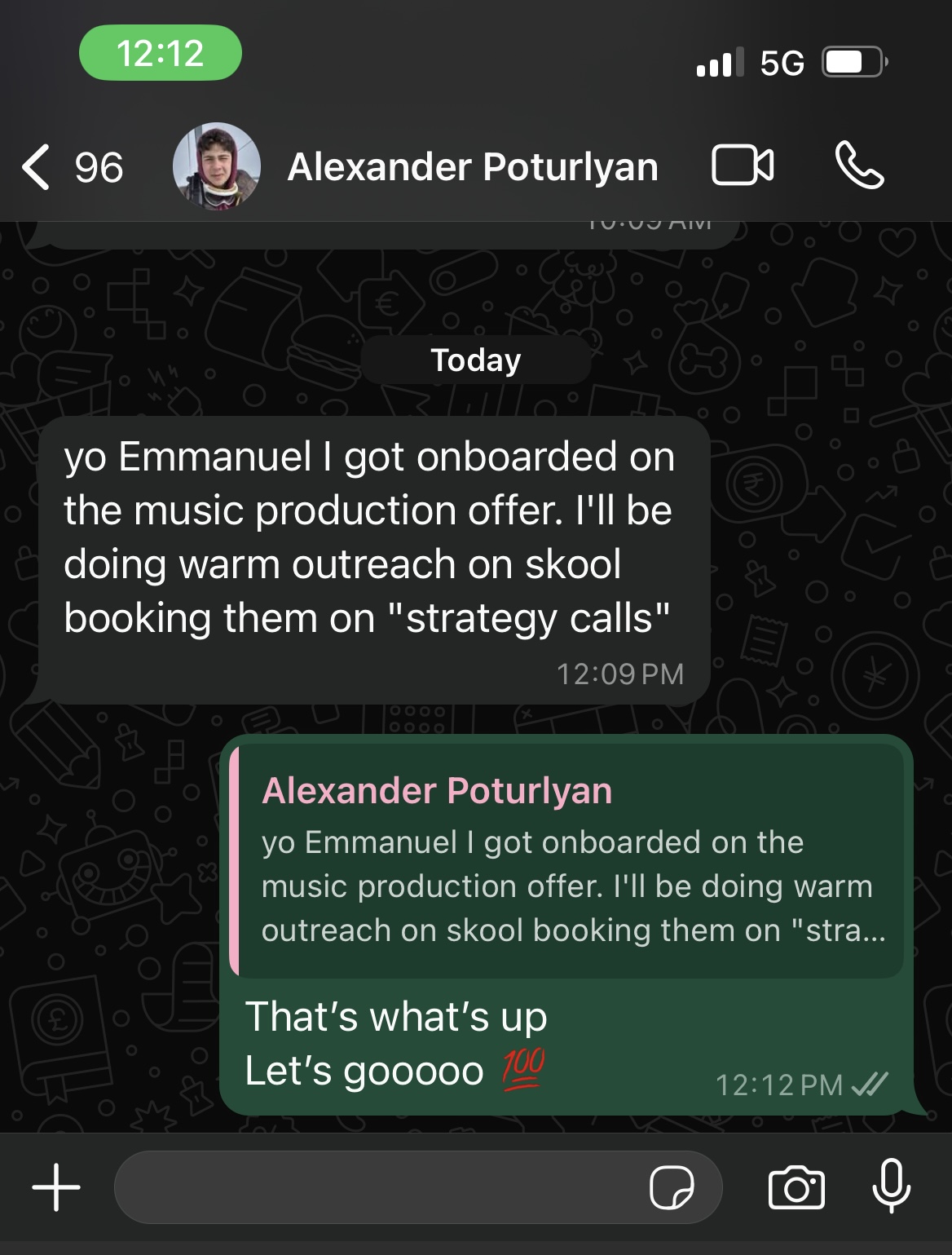 Message from a client
