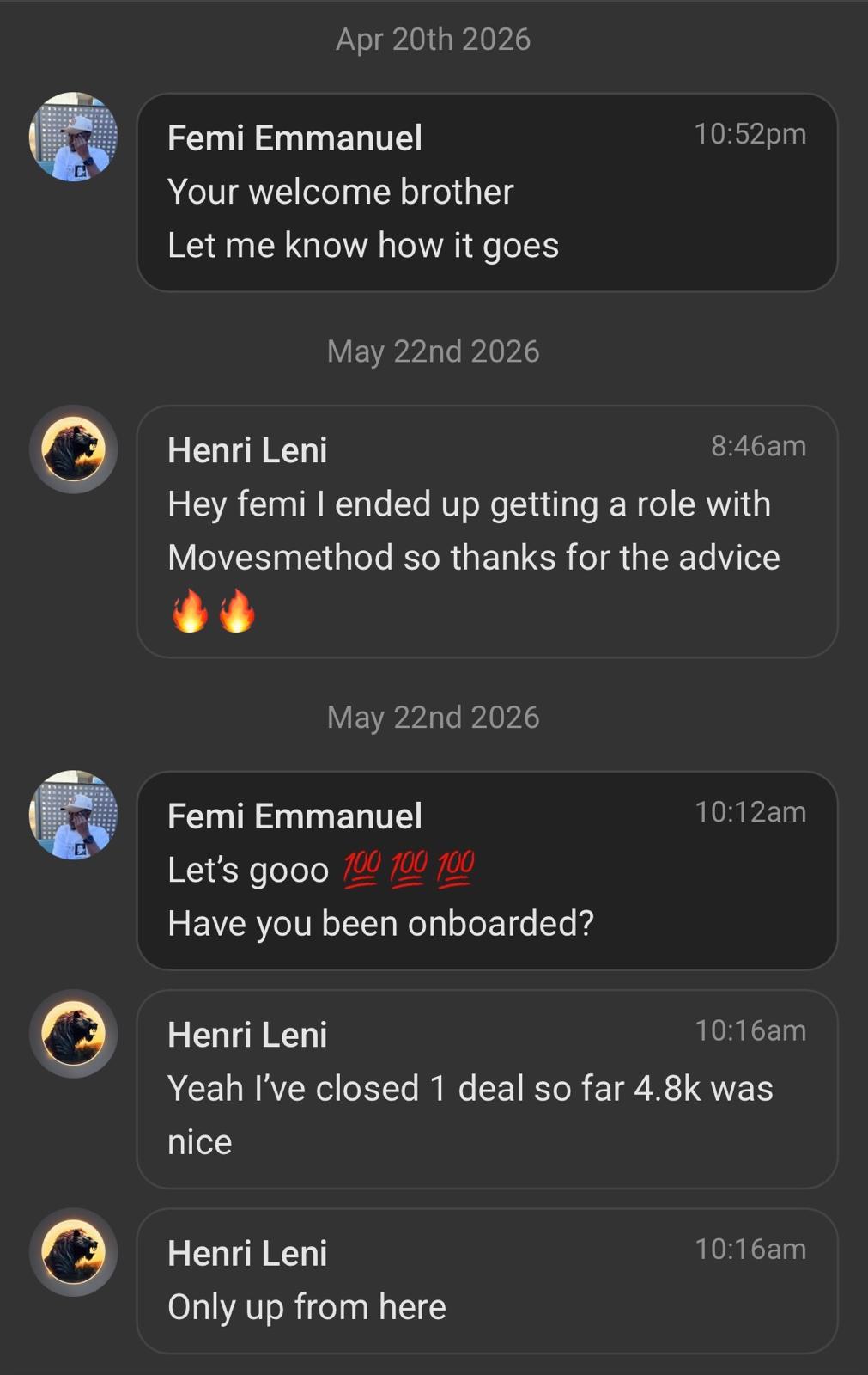Message from a client