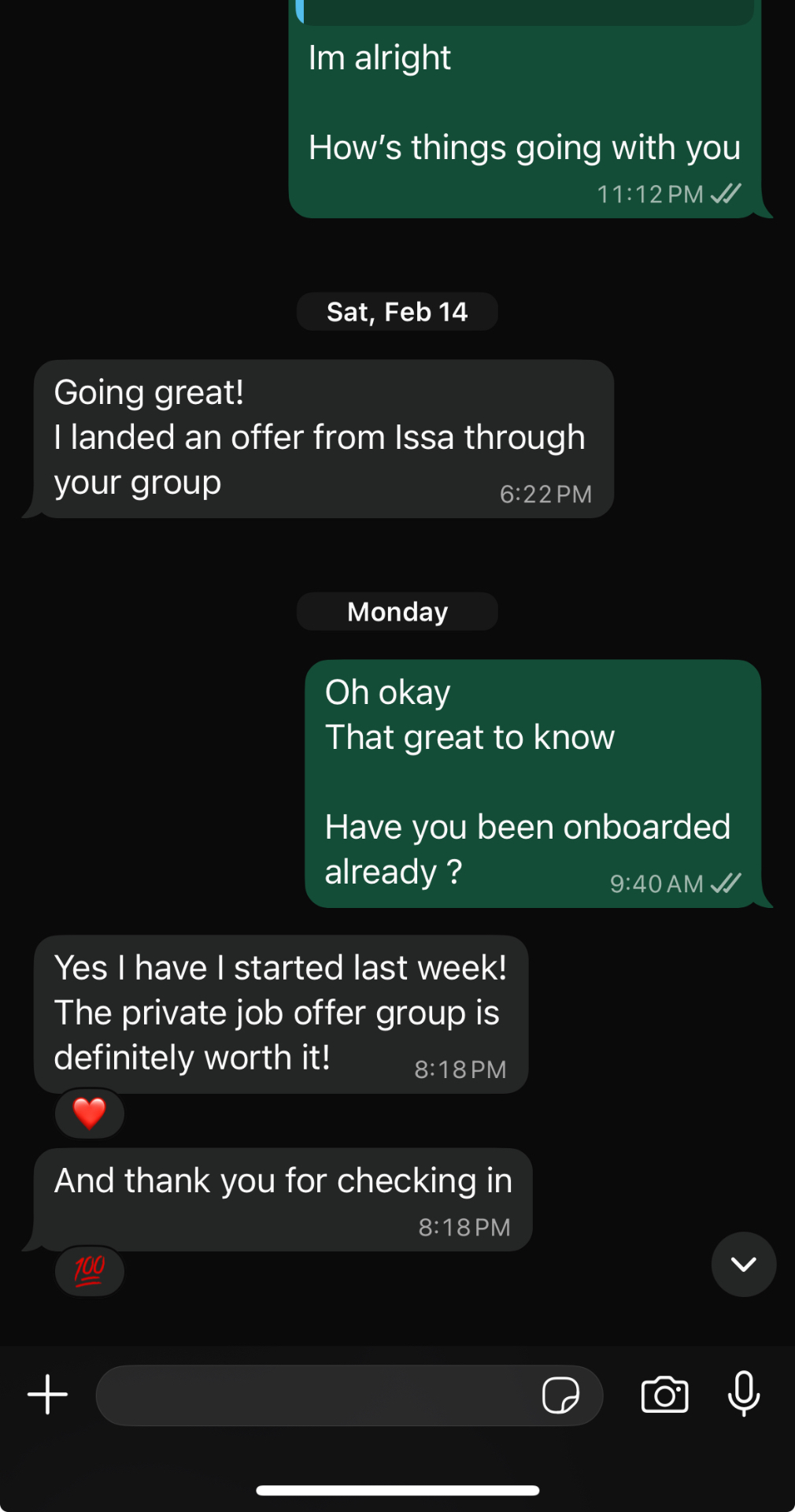 Message from a client