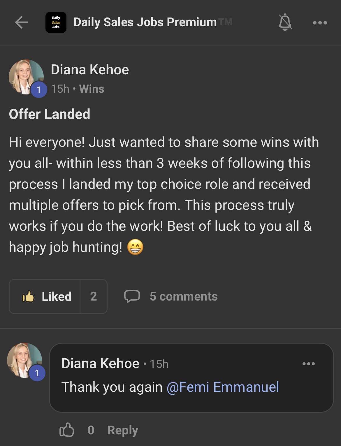 Message from a client
