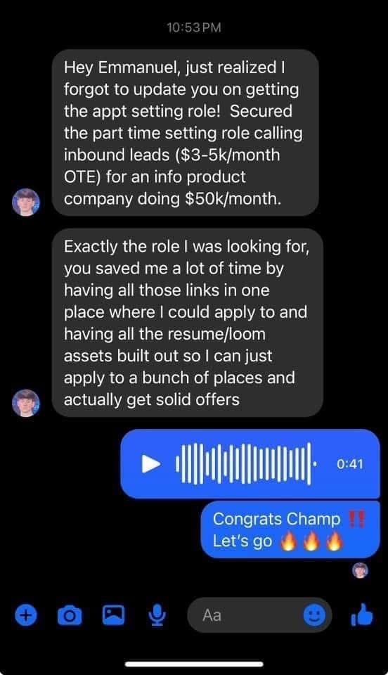Message from a client