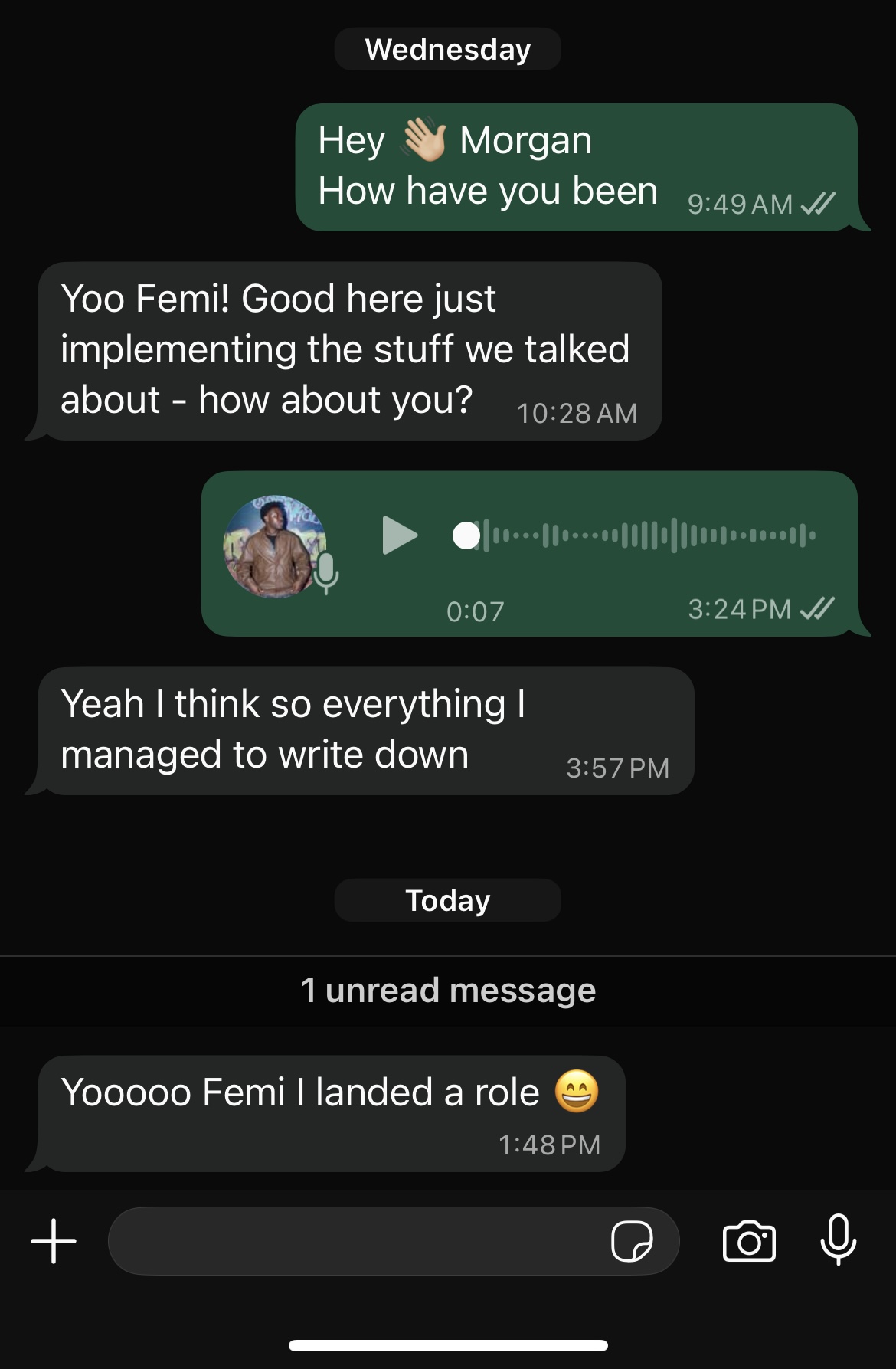 Message from a client