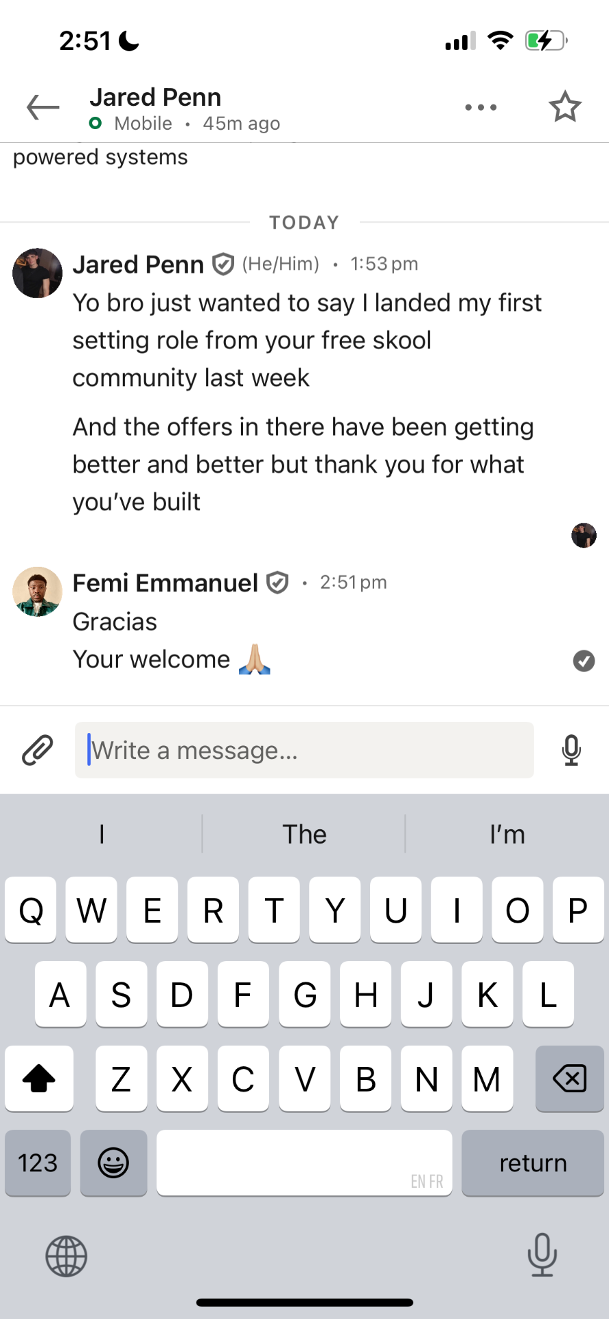 Message from a client