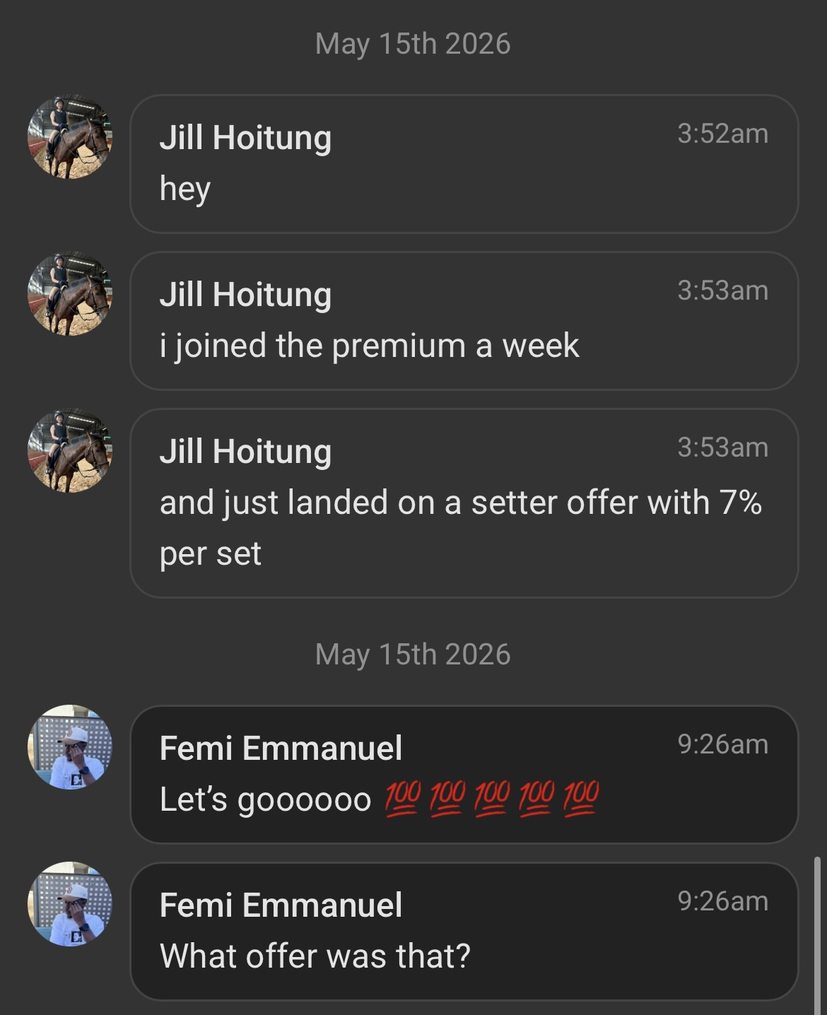 Message from a client