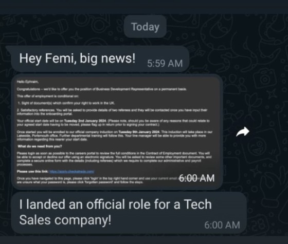 Message from a client
