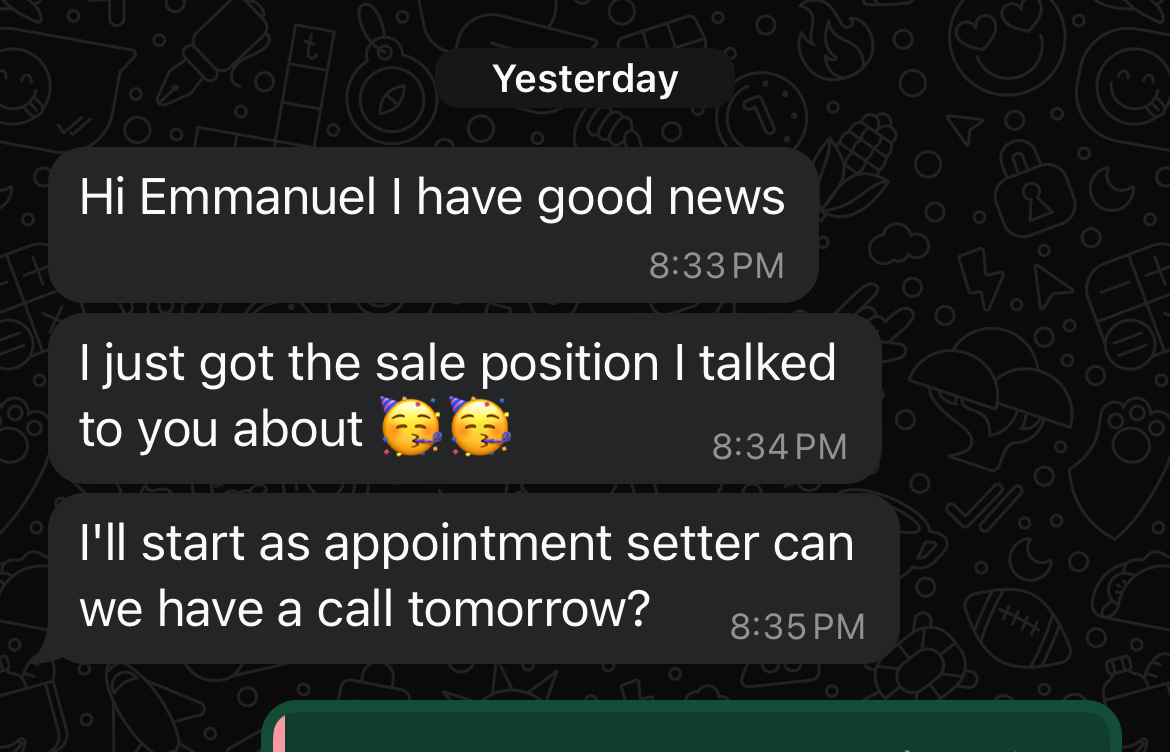 Message from a client