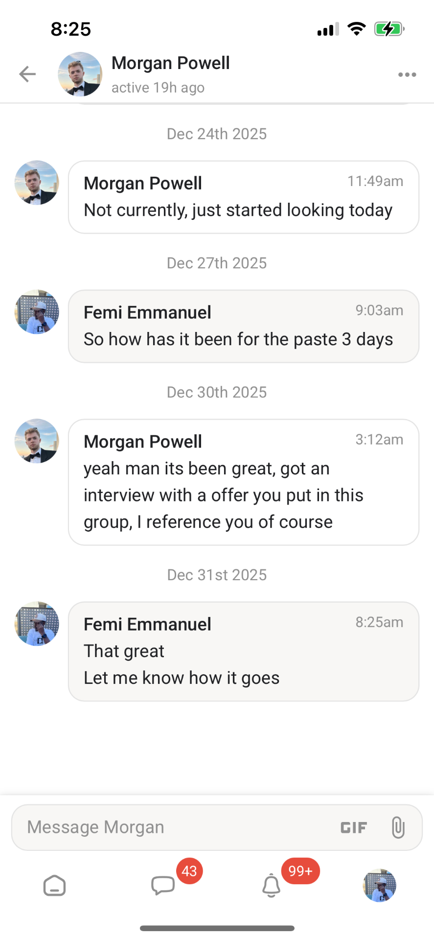 Message from a client
